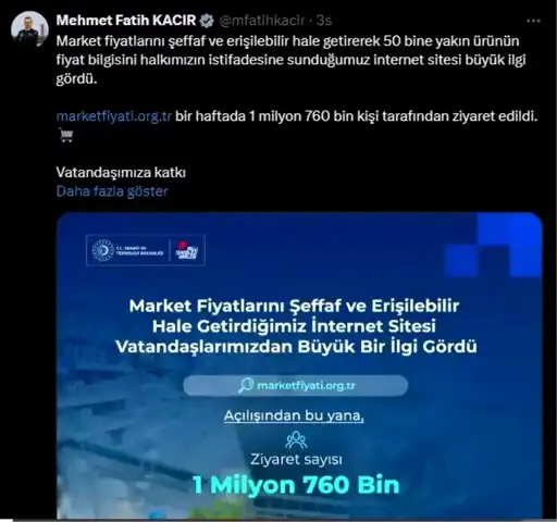 Market Fiyatları Şeffaf! 1.7 Milyon Ziyaretçi